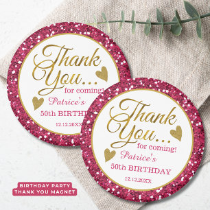 Aimant Fête d'anniversaire tendance de 50 ans Merci rose