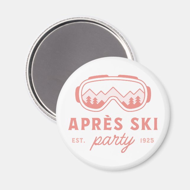 Aimant Fête d'après-ski fille de ski lunettes rose esthét (Recto/Verso)