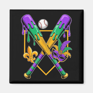 Aimant Fête de Carnaval Mardi Gras de Baseball Minimalist