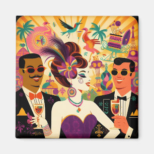 Aimant Fête de Cocktail Mardi Gras du Milieu du Siècle