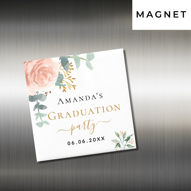 Aimant Fête de fin d'études rose gold floral save the dat (Créateur téléchargé)