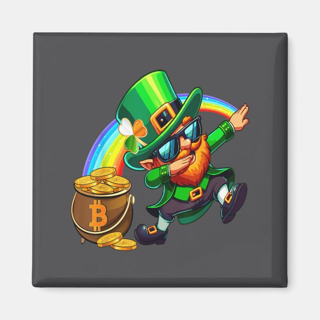 Aimant Fête de la Saint-Patrick Dabbing Bitcoin Arc-en-ci (Devant)