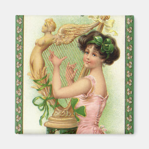 Aimant Fête de la Saint-Patrick vintage Dame Musique Musi