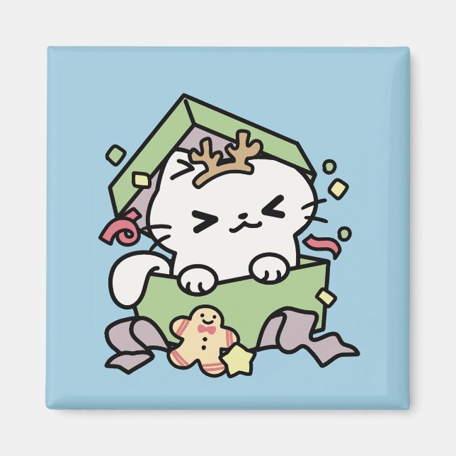 Aimant Fête de Noël avec Purr-ty Time Cat (Devant)