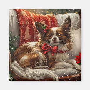 Aimant Fête de Noël de chien de Papillon