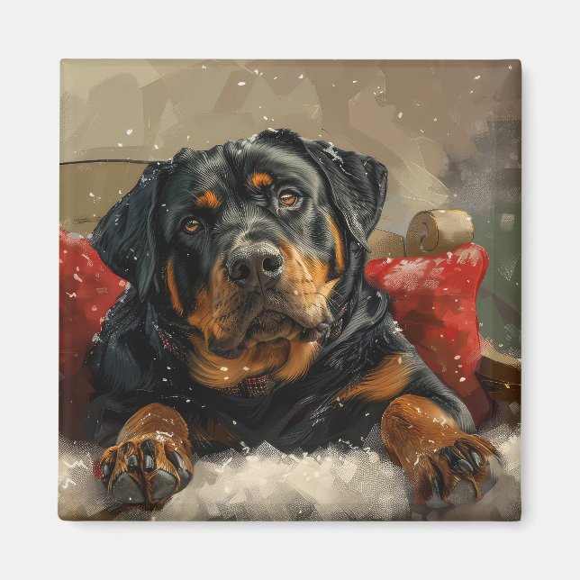 Aimant Fête de Noël de chien Rottweiler (Devant)