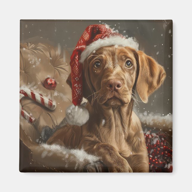 Aimant Fête de Noël de Chien Vizsla (Devant)