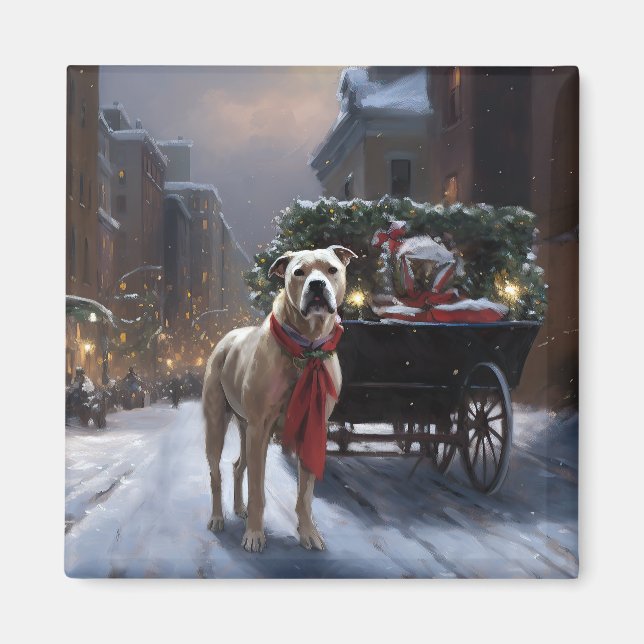 Aimant Fête de Noël de l'American Staffordshire (Devant)