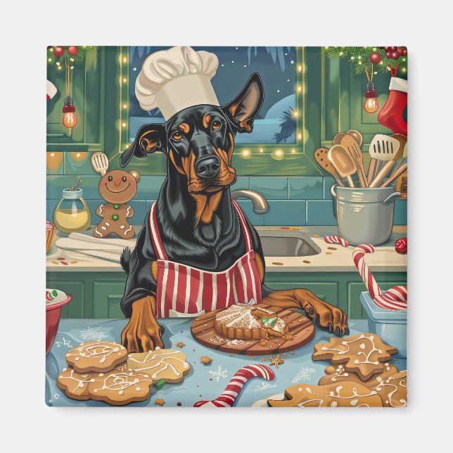 Aimant Fête de Noël Doberman Pinscher (Devant)