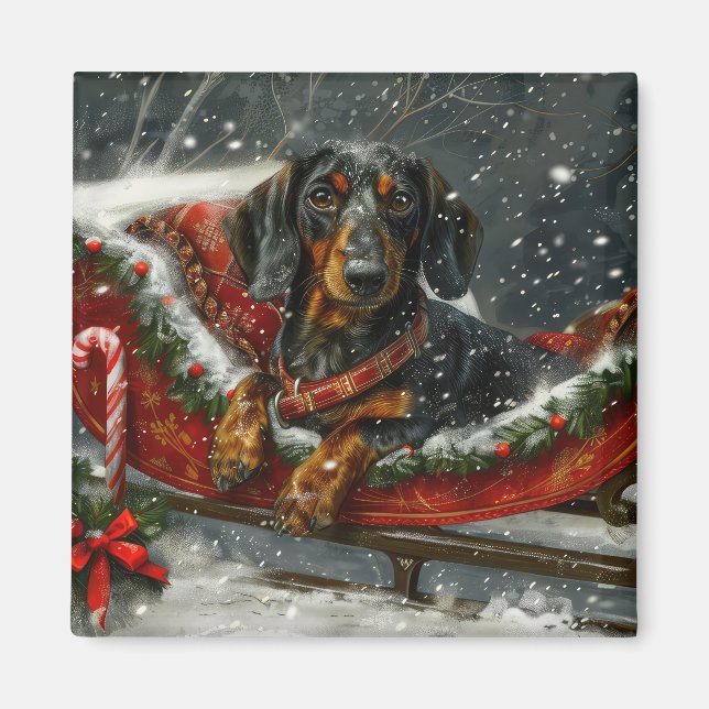Aimant Fête de Noël du chien Dachshund (Devant)