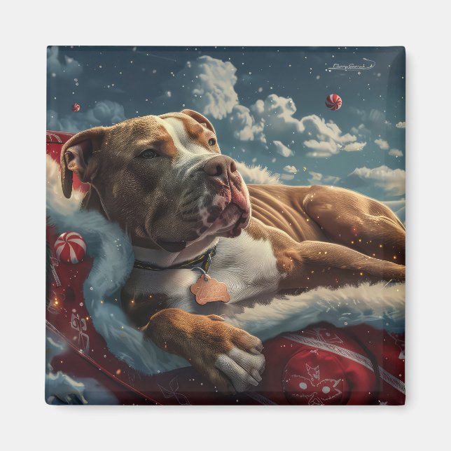 Aimant Fête de Noël du chien Pitbull (Devant)