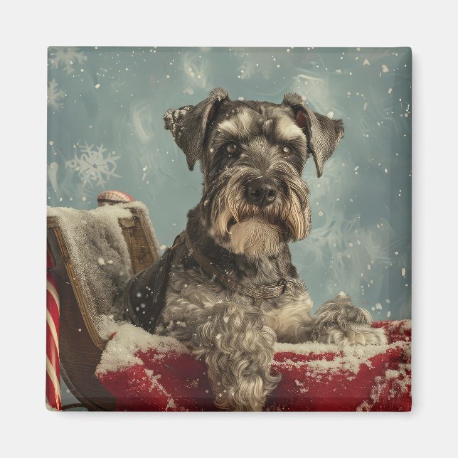 Aimant Fête de Noël du chien Schnauzer (Devant)