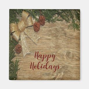 Aimant Fête de Noël Golden Green Feuilles Rouge Russe