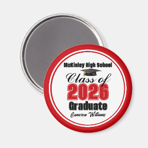 Aimant Fête de remise des diplômes personnalisée en rouge