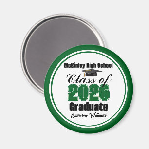 Aimant Fête de remise des diplômes personnalisée verte po