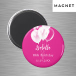 Aimant fête des ballons blancs roses<br><div class="desc">Pour une fête d'anniversaire de 18e (ou tout âge). Un arrière - plan rose tendance décoré de ballons blancs. Le nom est écrit avec un script de style moderne écrit à la main. Personnalisez et ajoutez un nom et une date.</div>