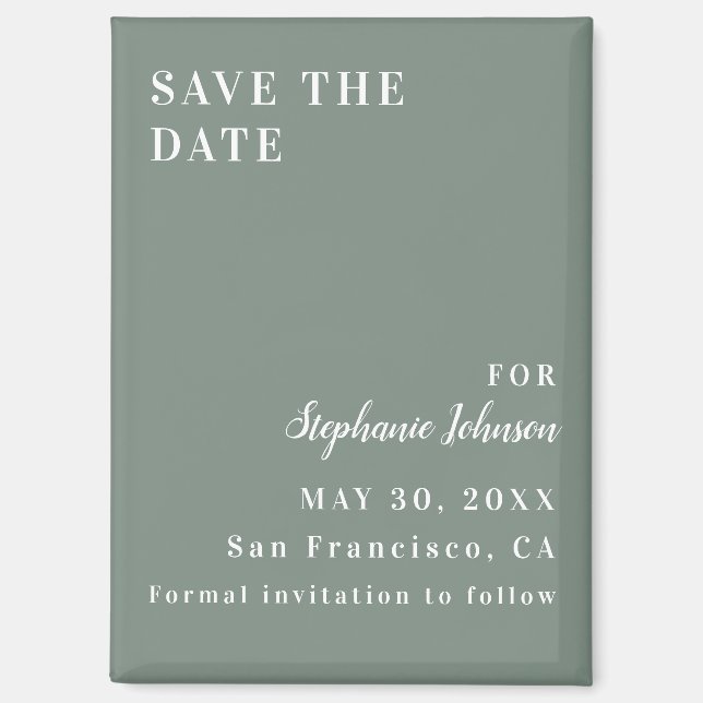 Aimant Fête des mariées minimaliste verte et blanche (Recto)