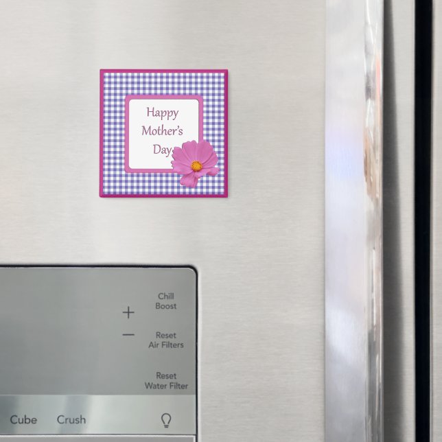 Aimant Fête des Mères Fleur violette et En vichy design (In situ (réfrigérateur))