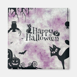 Aimant Fête d'Halloween Chat Noir Citrouilles Maléfiques