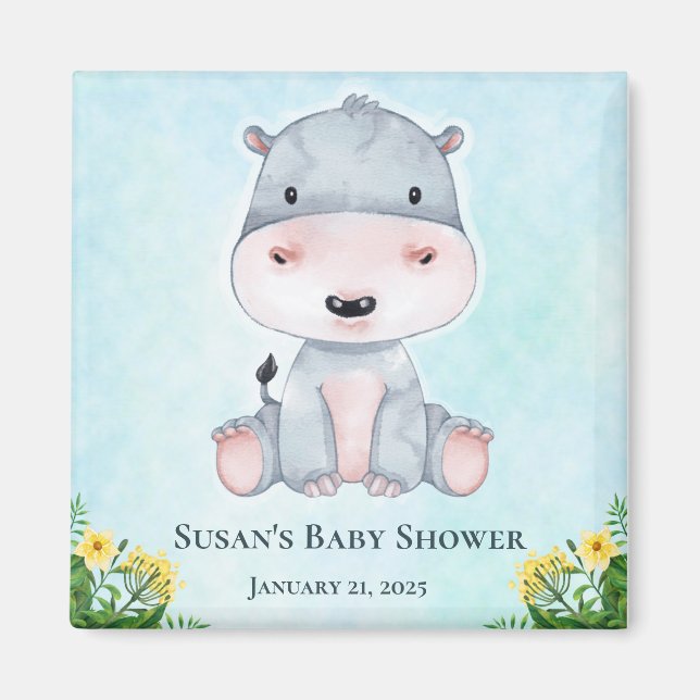 Aimant Fête du Baby shower Hippo mignonne : (Devant)