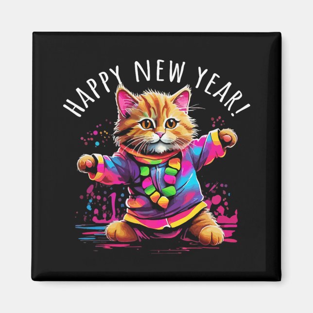 Aimant Fête du Nouvel An Chat Dansant Design  (Devant)