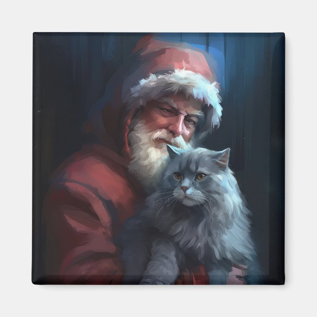 Aimant Fête du Père Noël du chat bleu russe (Devant)