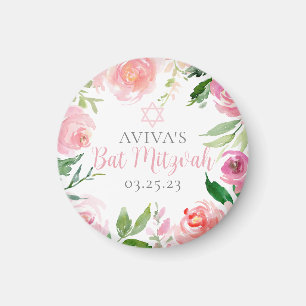 Aimant Fête élégante de Bat Mitzvah Fleurs roses personna