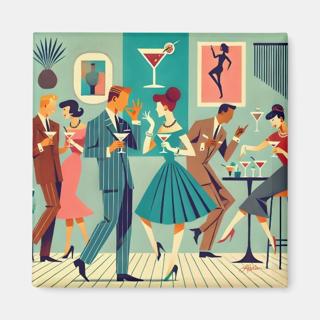 Aimant Fête Mid Century Modern La Danse du Martini (Devant)
