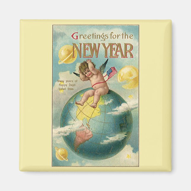 Aimant Fêtes vintages, salutations pour le Nouvel An (Devant)