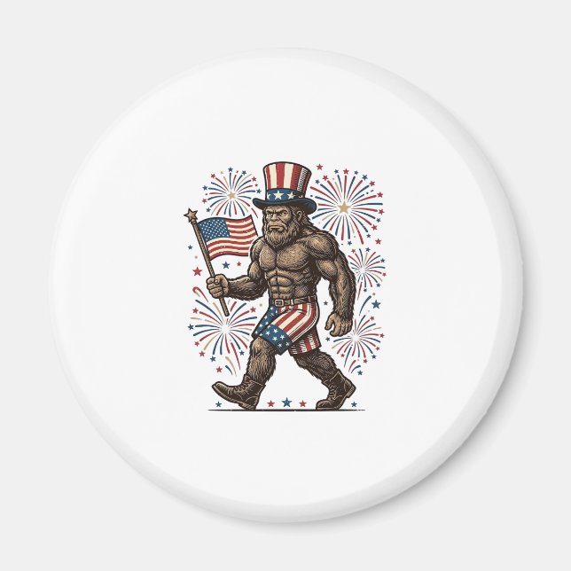 Aimant Feu d'artifice patriotique Sasquatch Gravure vinta (Devant)