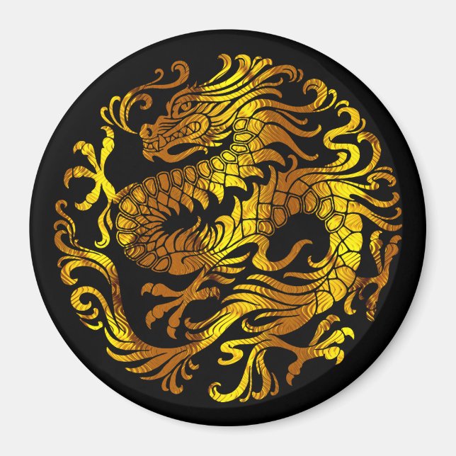 Aimant Feu Doré : Gravure d'un Dragon (Devant)