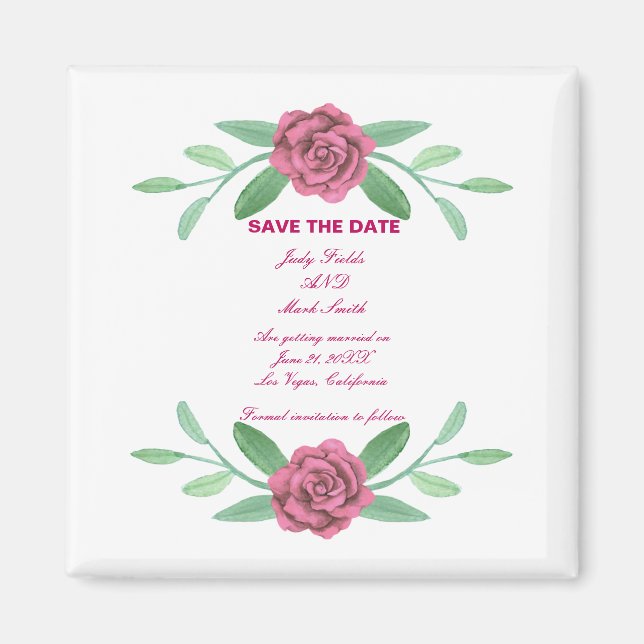 Aimant Feuillage Floral Rose Enregistrer La Date (Devant)