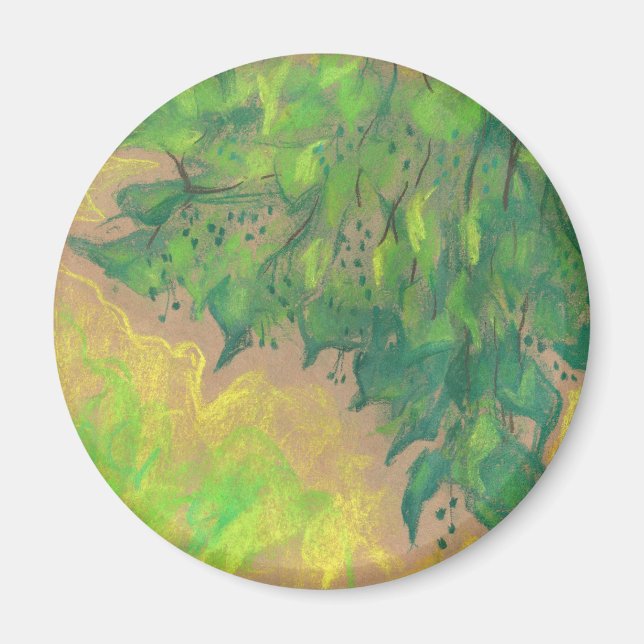Aimant "Feuillage vert", design floral, dessin pastel (Devant)