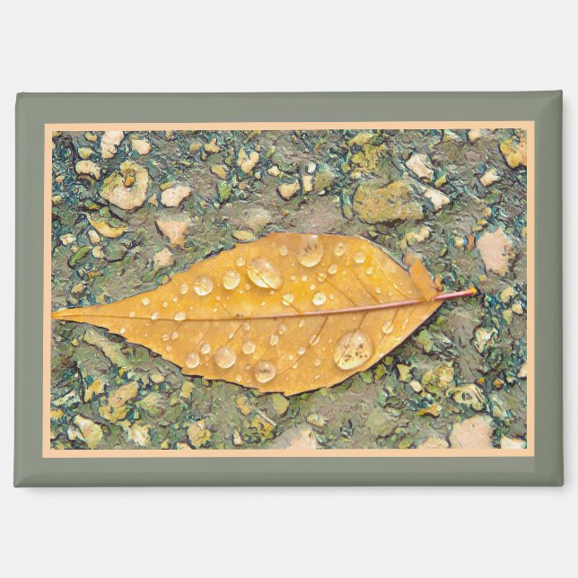 Aimant FEUILLE AVEC GOUTTES DE PLUIE (Recto)