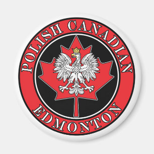 Aimant Feuille canadienne polonaise ronde d'Edmonton