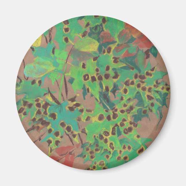 Aimant Feuille croustillant, automne floral, vert, jaune  (Devant)