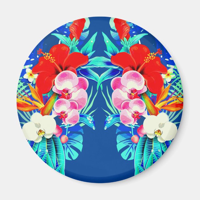 Aimant Feuille de palmier d'orchidée tropicale bleu flora (Devant)