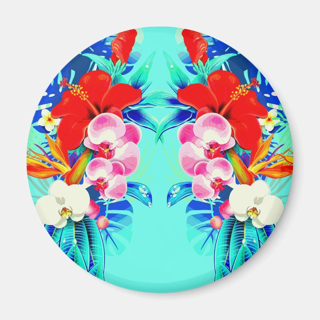 Aimant Feuille de palmier d'orchidée tropicale turquoise  (Devant)