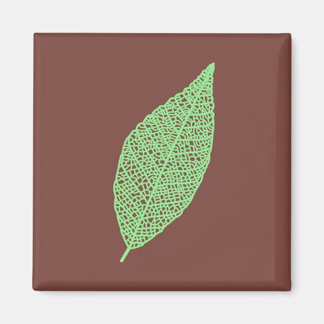 Aimant Feuille squelette art linéaire marron et vert (Devant)