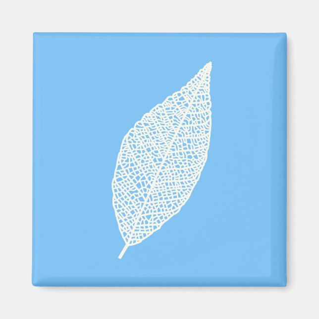 Aimant Feuille squelette ligne d'art bleu et blanc (Devant)