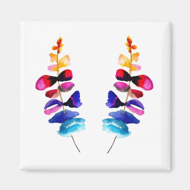Aimant Feuilles colorées mignonnes aquarelle (Devant)