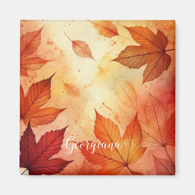 Aimant Feuilles d'aquarelle autummonique personnalisée (Devant)