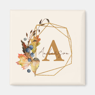 Aimant Feuilles d'automne et cadre doré personnalisé