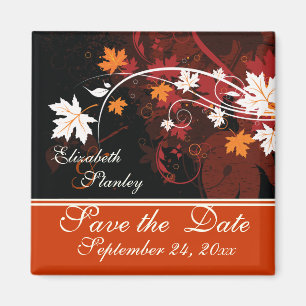 Aimant Feuilles d'automne orange rouge blanc mariage Enre