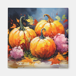 Aimant Feuilles d'automne rustiques Citrouilles colorées