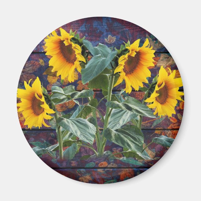 Aimant Feuilles d'automne rustiques et tournesols (Devant)