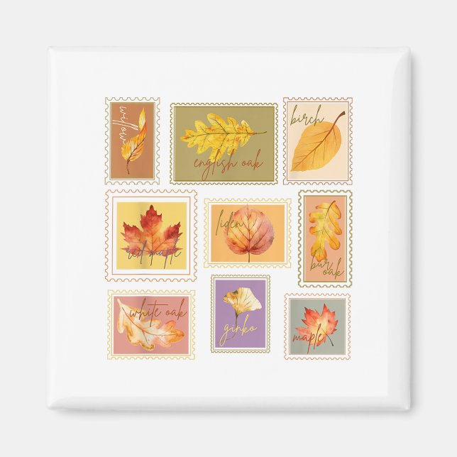 Aimant Feuilles de automne vintages _ Timbres de feuilles (Devant)