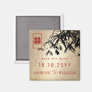 Aimant Feuilles de bambou noir et or Faire-part chinois d