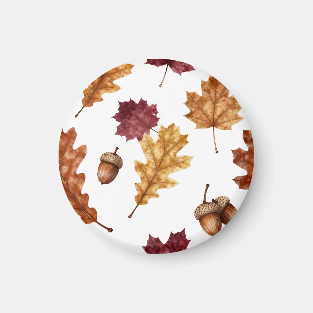 Aimant Feuilles de chêne d'automne Motif aquarelle de gla (Devant)