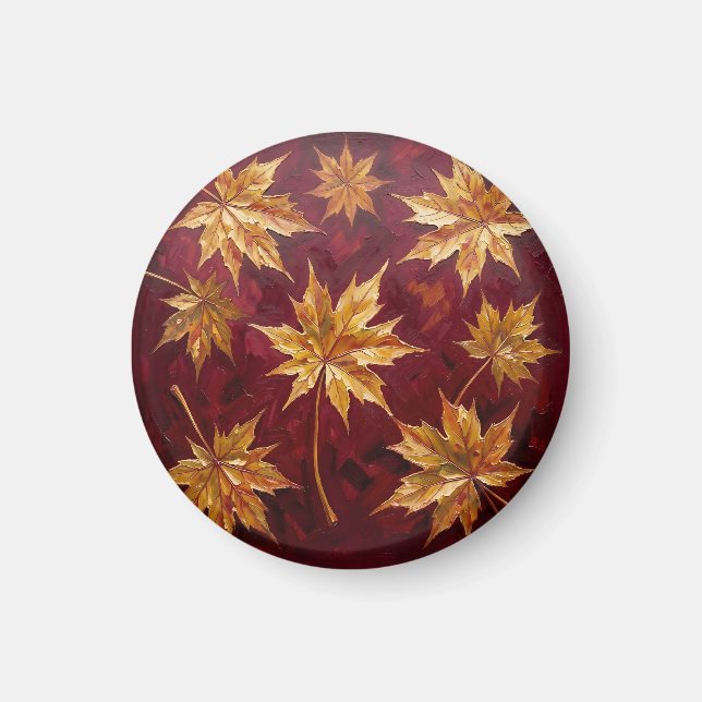 Aimant Feuilles de Érable Dorées Peinture d'Automne (Devant)